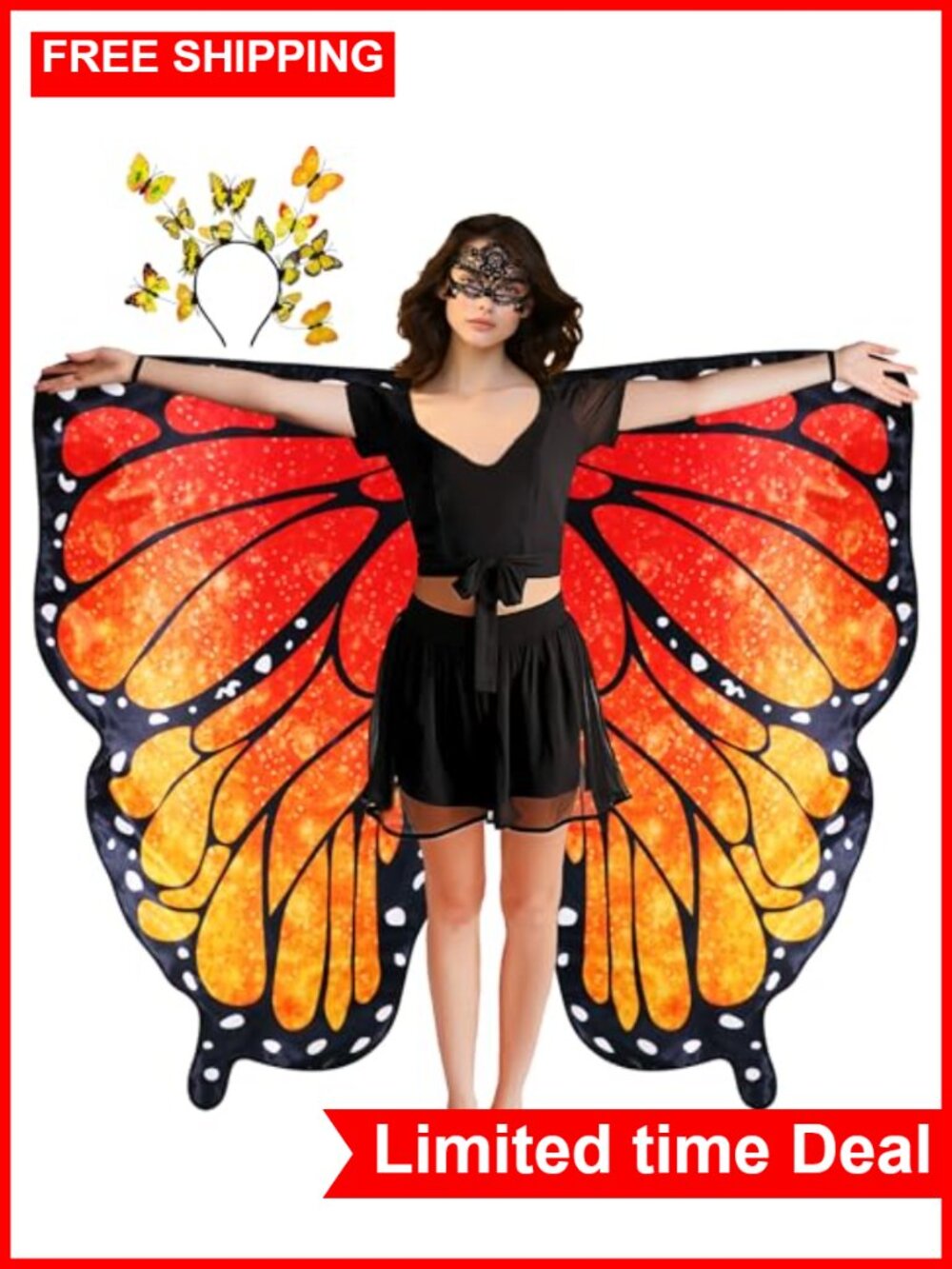 Butterfly Wings Costume Shawl & Headband Fairy Cosplay